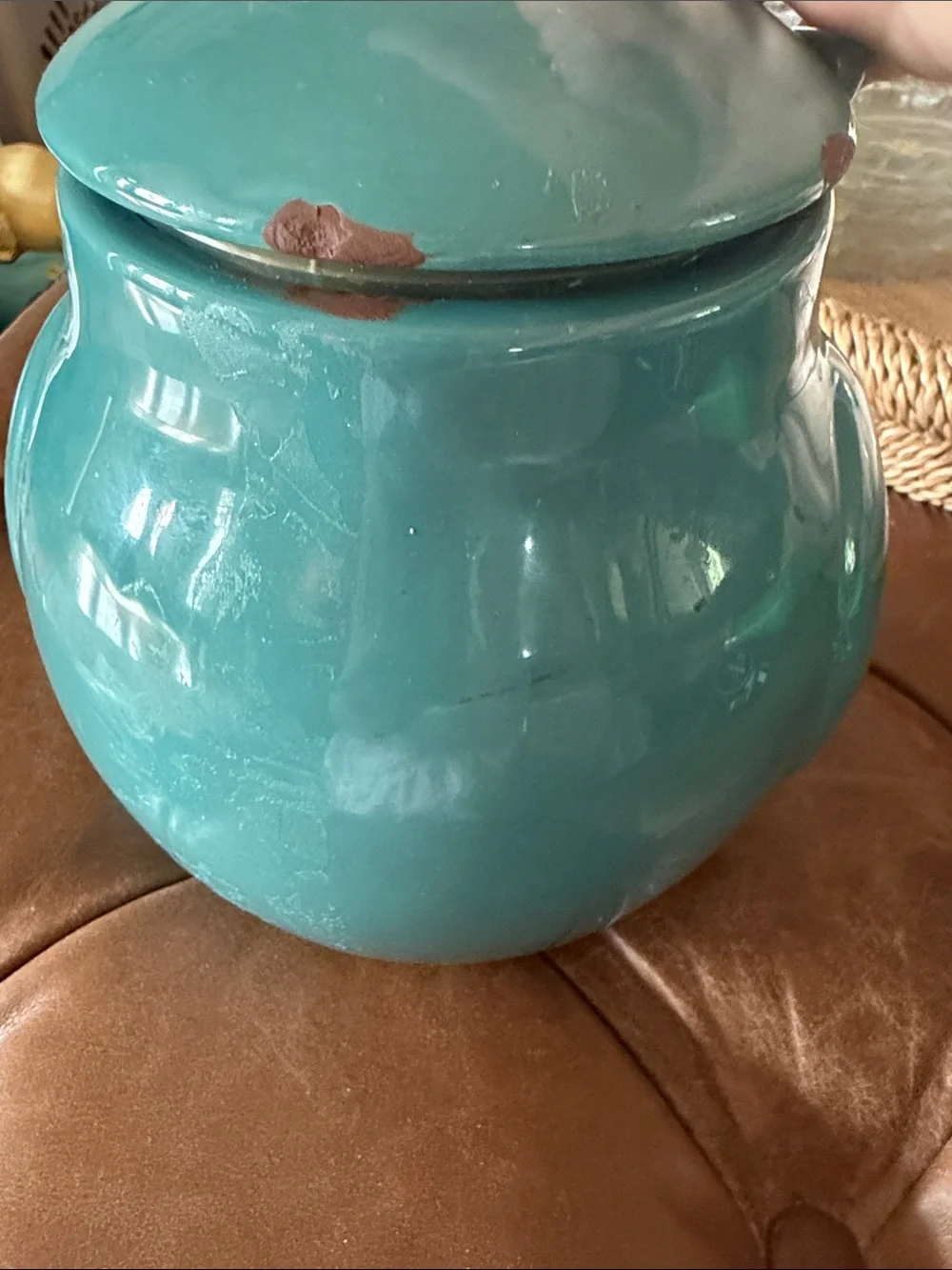 Pier 1 Starry Night Owl canister featuring a distinct turquoise glaze.